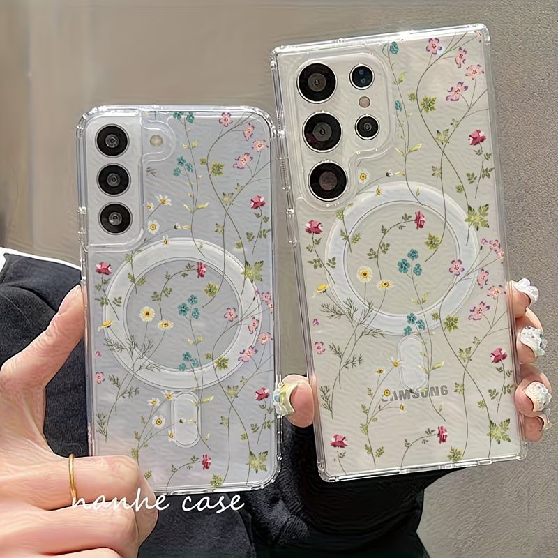 Phone Accessories And Cases - جراب هاتف مغناطيسي بنمط زهور لهواتف