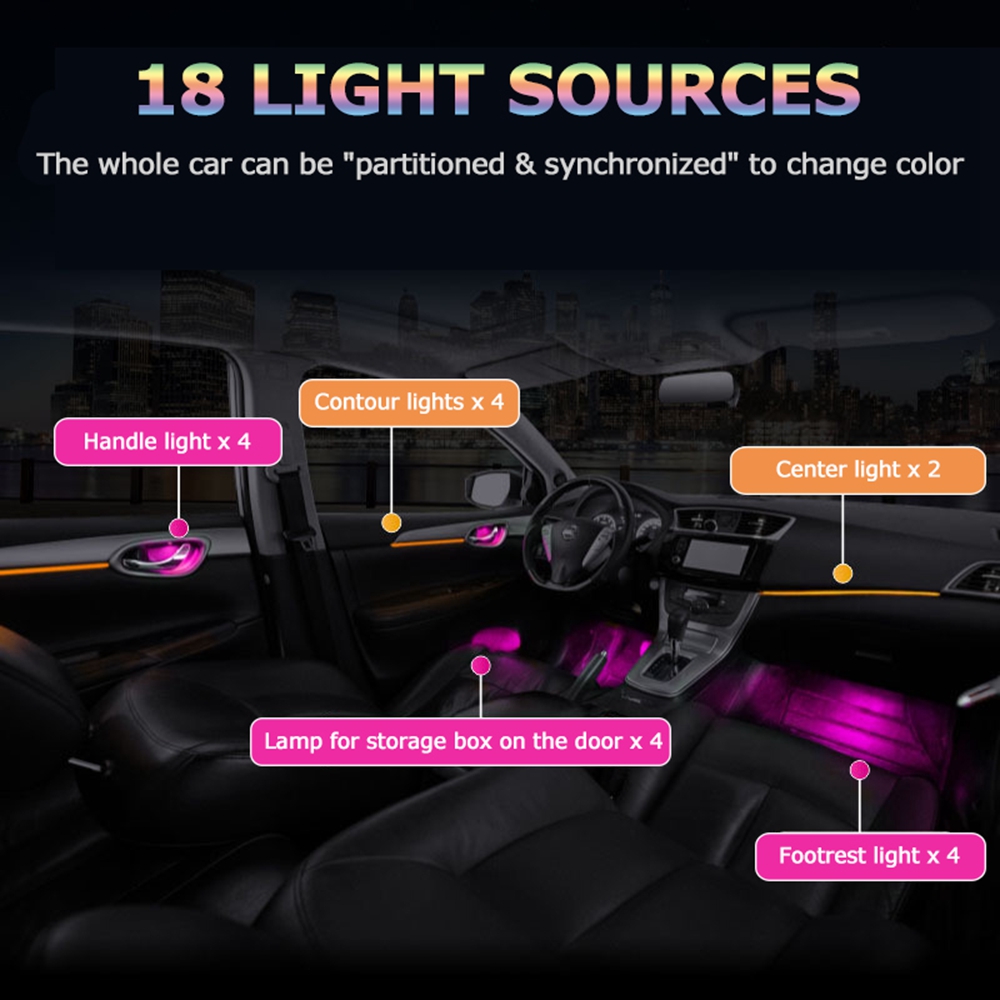 LED 64 لون سيارة المزاج ضوء ل  - مراجعة Phone Accessories App وسعره
